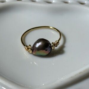 Large genuine Peacock Freshwater Pearl Ring Gold Size 8 Women’s Ring